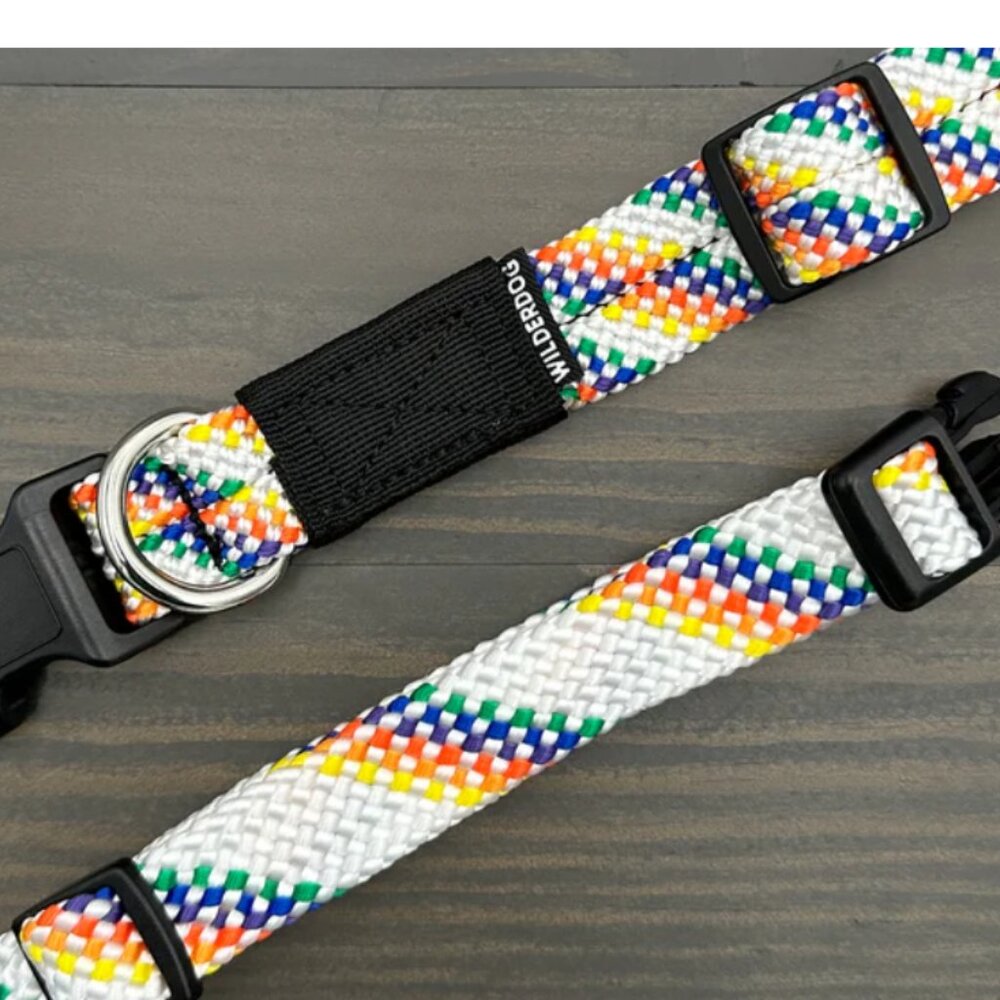 wilderdog adventure rope collar WHITE RAINBOW size MEDIUM